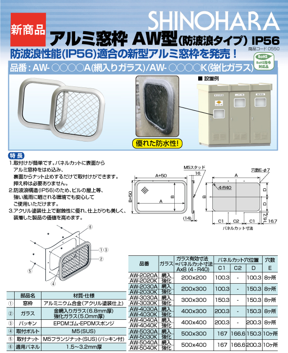 最大58%OFFクーポン 篠原電機 ステンレス窓枠 SMY型 角型タイプ 強化ガラス SMY-5030KT