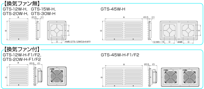 篠原電機 薄型防噴流ギャラリー 防噴流IP45 GTS-12W