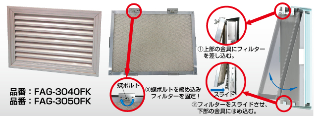 篠原電機 フリーアルミギャラリー(FAG型) IPX2タイプ カセットフィルター付 FAG-3050F - 1